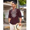 imageCOOFANDY Mens Henley Shirt Vyshyvanka Long Sleeve African Print Shirts Casual Zip Up Cotton Linen Beach Hippie ShirtDark Red
