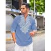 imageCOOFANDY Mens Henley Shirt Vyshyvanka Long Sleeve African Print Shirts Casual Zip Up Cotton Linen Beach Hippie ShirtDenim Blue