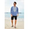 imageCOOFANDY Mens Henley Shirt Vyshyvanka Long Sleeve African Print Shirts Casual Zip Up Cotton Linen Beach Hippie ShirtDenim Blue