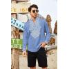 imageCOOFANDY Mens Henley Shirt Vyshyvanka Long Sleeve African Print Shirts Casual Zip Up Cotton Linen Beach Hippie ShirtDenim Blue