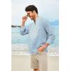 imageCOOFANDY Mens Henley Shirt Vyshyvanka Long Sleeve African Print Shirts Casual Zip Up Cotton Linen Beach Hippie ShirtLight Blue