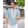 imageCOOFANDY Mens Henley Shirt Vyshyvanka Long Sleeve African Print Shirts Casual Zip Up Cotton Linen Beach Hippie ShirtLight Blue