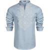 imageCOOFANDY Mens Henley Shirt Vyshyvanka Long Sleeve African Print Shirts Casual Zip Up Cotton Linen Beach Hippie ShirtLight Blue