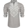 imageCOOFANDY Mens Henley Shirt Vyshyvanka Long Sleeve African Print Shirts Casual Zip Up Cotton Linen Beach Hippie ShirtLight Grey