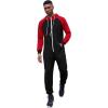 imageCOOFANDY Mens Jumpsuit Onesie Rompers Drawtsring Hooded Full Zip One Piece Tracksuit with PocketsBlack  Red