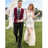 imageCOOFANDY Mens Layered Suit Vest Business Dress Vests Formal Wedding Waistcoat Slim FitWine Red