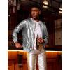 imageCOOFANDY Mens Metallic Jacket 70s Disco Party Varsity Jacket Zipup Baseball Bomber02silver