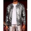 imageCOOFANDY Mens Metallic Jacket 70s Disco Party Varsity Jacket Zipup Baseball BomberLuxurious Grey