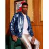 imageCOOFANDY Mens Metallic Jacket 70s Disco Party Varsity Jacket Zipup Baseball BomberNavy Blue