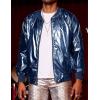imageCOOFANDY Mens Metallic Jacket 70s Disco Party Varsity Jacket Zipup Baseball BomberNavy Blue