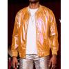 imageCOOFANDY Mens Metallic Jacket 70s Disco Party Varsity Jacket Zipup Baseball BomberOrange