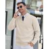 imageCOOFANDY Mens Quarter Zip Pullover Slim Fit Lightweight Knit Pullover Sweaters Casual Polo SweaterCream