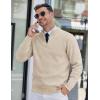 imageCOOFANDY Mens Quarter Zip Pullover Slim Fit Lightweight Knit Pullover Sweaters Casual Polo SweaterKhaki