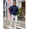 imageCOOFANDY Mens Quarter Zip Pullover Slim Fit Lightweight Knit Pullover Sweaters Casual Polo SweaterNavy Blue