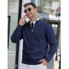 imageCOOFANDY Mens Quarter Zip Pullover Slim Fit Lightweight Knit Pullover Sweaters Casual Polo SweaterNavy Blue