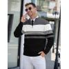 imageCOOFANDY Mens Quarter Zip Pullover Slim Fit Lightweight Knit Pullover Sweaters Casual Polo SweaterStripegreyblackwhite