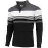 imageCOOFANDY Mens Quarter Zip Pullover Slim Fit Lightweight Knit Pullover Sweaters Casual Polo SweaterStripegreyblackwhite