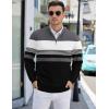 imageCOOFANDY Mens Quarter Zip Pullover Slim Fit Lightweight Knit Pullover Sweaters Casual Polo SweaterStripegreyblackwhite