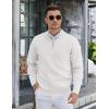 imageCOOFANDY Mens Quarter Zip Pullover Slim Fit Lightweight Knit Pullover Sweaters Casual Polo SweaterWhite