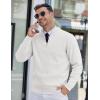 imageCOOFANDY Mens Quarter Zip Pullover Slim Fit Lightweight Knit Pullover Sweaters Casual Polo SweaterWhite