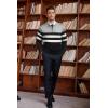 imageCOOFANDY Mens Quarter Zip Up Sweaters Slim Fit Lightweight Mock Neck Pullover Casual Polo SweatersBlack  White  Grey Stripe