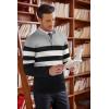 imageCOOFANDY Mens Quarter Zip Up Sweaters Slim Fit Lightweight Mock Neck Pullover Casual Polo SweatersBlack  White  Grey Stripe