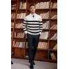 imageCOOFANDY Mens Quarter Zip Up Sweaters Slim Fit Lightweight Mock Neck Pullover Casual Polo SweatersBlack  White Stripe