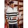 imageCOOFANDY Mens Quarter Zip Up Sweaters Slim Fit Lightweight Mock Neck Pullover Casual Polo SweatersBlack  White Stripe