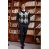 imageCOOFANDY Mens Quarter Zip Up Sweaters Slim Fit Lightweight Mock Neck Pullover Casual Polo SweatersBlack Argyle