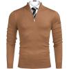 imageCOOFANDY Mens Quarter Zip Up Sweaters Slim Fit Lightweight Mock Neck Pullover Casual Polo SweatersBrown