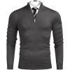 imageCOOFANDY Mens Quarter Zip Up Sweaters Slim Fit Lightweight Mock Neck Pullover Casual Polo SweatersDark Grey