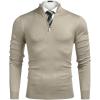 imageCOOFANDY Mens Quarter Zip Up Sweaters Slim Fit Lightweight Mock Neck Pullover Casual Polo SweatersKhaki