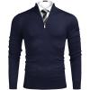 imageCOOFANDY Mens Quarter Zip Up Sweaters Slim Fit Lightweight Mock Neck Pullover Casual Polo SweatersNavy Blue
