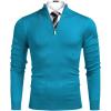 imageCOOFANDY Mens Quarter Zip Up Sweaters Slim Fit Lightweight Mock Neck Pullover Casual Polo SweatersPeacock Blue