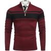 imageCOOFANDY Mens Quarter Zip Up Sweaters Slim Fit Lightweight Mock Neck Pullover Casual Polo SweatersRed  Black Stripe