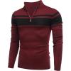 imageCOOFANDY Mens Quarter Zip Up Sweaters Slim Fit Lightweight Mock Neck Pullover Casual Polo SweatersRed  Black Stripe