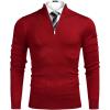 imageCOOFANDY Mens Quarter Zip Up Sweaters Slim Fit Lightweight Mock Neck Pullover Casual Polo SweatersRed