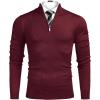 imageCOOFANDY Mens Quarter Zip Up Sweaters Slim Fit Lightweight Mock Neck Pullover Casual Polo SweatersWine Red