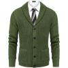 imageCOOFANDY Mens Shawl Collar Cardigan Sweater Slim Fit Cable Knit Button up Sweater with PocketsArmy Green