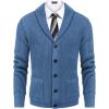 imageCOOFANDY Mens Shawl Collar Cardigan Sweater Slim Fit Cable Knit Button up Sweater with PocketsBlue