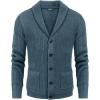 imageCOOFANDY Mens Shawl Collar Cardigan Sweater Slim Fit Cable Knit Button up Sweater with PocketsBlue Heather