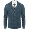 imageCOOFANDY Mens Shawl Collar Cardigan Sweater Slim Fit Cable Knit Button up Sweater with PocketsBlue Heather