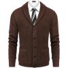 imageCOOFANDY Mens Shawl Collar Cardigan Sweater Slim Fit Cable Knit Button up Sweater with PocketsBrown