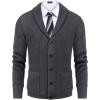 imageCOOFANDY Mens Shawl Collar Cardigan Sweater Slim Fit Cable Knit Button up Sweater with PocketsDark Grey