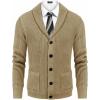 imageCOOFANDY Mens Shawl Collar Cardigan Sweater Slim Fit Cable Knit Button up Sweater with PocketsDark Khaki