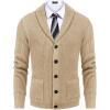 imageCOOFANDY Mens Shawl Collar Cardigan Sweater Slim Fit Cable Knit Button up Sweater with PocketsKhaki