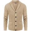 imageCOOFANDY Mens Shawl Collar Cardigan Sweater Slim Fit Cable Knit Button up Sweater with PocketsKhaki