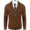 imageCOOFANDY Mens Shawl Collar Cardigan Sweater Slim Fit Cable Knit Button up Sweater with PocketsLight Caramel