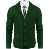 imageCOOFANDY Mens Shawl Collar Cardigan Sweater Slim Fit Cable Knit Button up Sweater with PocketsLight Green