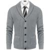 imageCOOFANDY Mens Shawl Collar Cardigan Sweater Slim Fit Cable Knit Button up Sweater with PocketsLight Grey